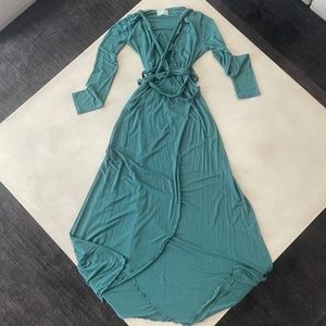 Long Sleeve Wrap Maxi Dress, Size S, Emerald Green